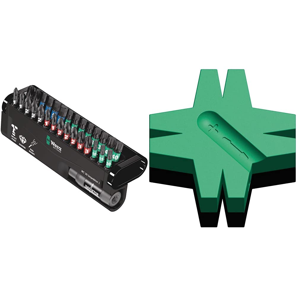 Wera 57690 Impaktor Assorted Bit Set, 30 Pieces & Star Magnetiser / Demagnetiser, 05073403001