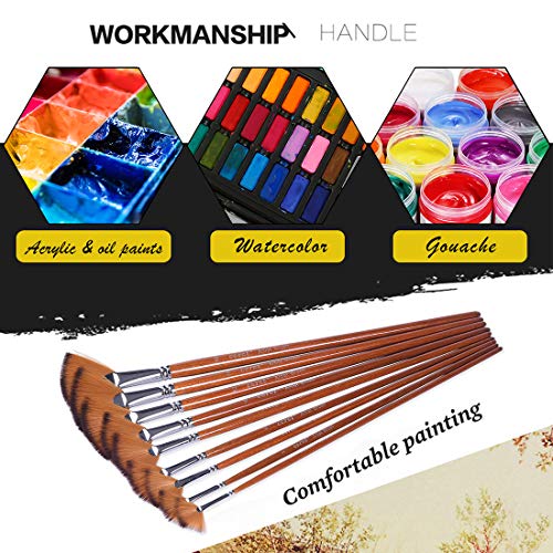 Hojibofa Artist Fan Paint Brushes Set,9 Pcs Professional Soft Anti-Shedding Fan Brush For Acrylic Oil Watercolor Gouache Painting Kits With Long Handle Nylon Hair thumb #6