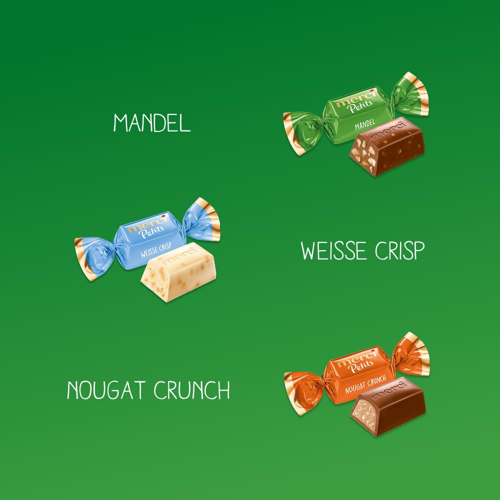 merci Petits Crunch Collection – 2 x 12 x 125g (24 x 125g) – Pralinen-Mix aus nicht gefüllten und gefüllten Schokoladen-Spezialitäten – Schokopralinen einzeln verpackt