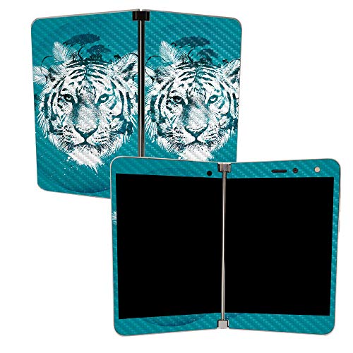 Image of MightySkins Carbon Fiber Skin for Microsoft Surface Duo - White Tiger | Protective, Durable Textured Carbon Fiber Finish | Easy to Apply, Remove, and Change Styles | Made in The USA