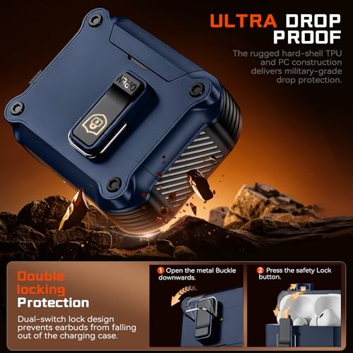 Image of Inesore for AirPods AirPods Pro 1st /2nd Case with Secure Lock (Dark Blue) | Phone Stand Design,Compatible with MagSafe,Automatic Snap Switch Secure Cover with Cleaner Kit & Keychain