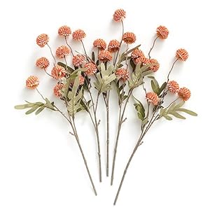 Lings Moment Pompon Mum Artificial Flower 5pcs Faux Silk Mini Chrysanth with Stems Bulk Fake Wedding Filler Flowers for DIY Bouquet Centerpieces Arrangements Shower Decorations Burnt Orange