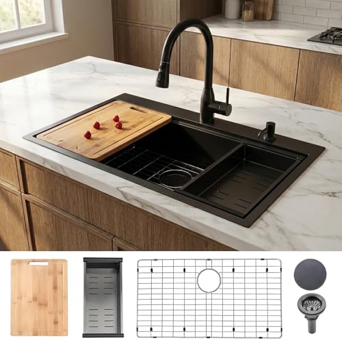 Drop-In Kitchen Sink Black Stainless Steel 16-Gauge