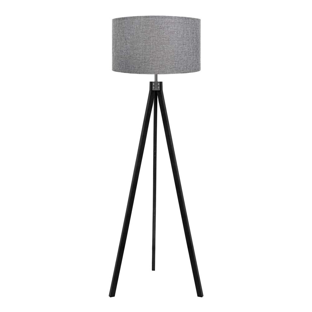 LEPOWER Wood Tripod Floor Lamp, Flaxen Lamp Shade with E26 Lamp Base, Mid Century Standing Lamp, Modern Design Studying Light for Living Room, Study Room and Bedroom(Black)