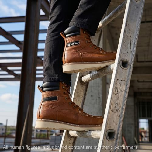 Image of SUREWAY 8 inch Soft Toe Work Boots for Men - GoodyearWelt Full Grain Leather, Lace Up Moc Toe Work Shoes, EH Construction Oil /Slip Resistant, Durable Rubber Sole Boots for Warehouse, Factory, Daily Wear