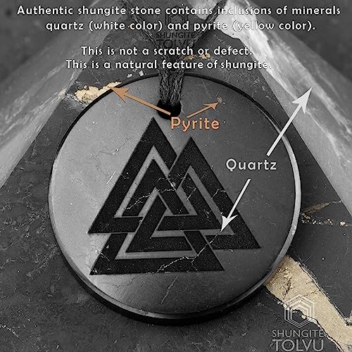 Shungite Pendants, Necklace and Amulets - Made of Authentic Russian c60 Stone - Engraved - 1.4 inches - Round Shape3