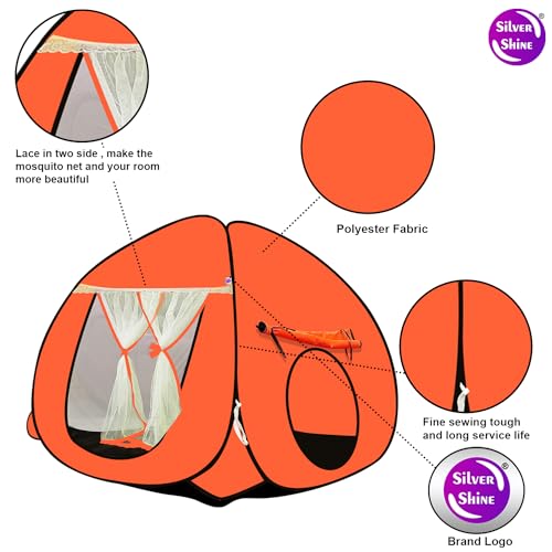 Image of SILVER SHINE Foldable Kids Play Tent House | Pop-Up Playhouse for Boys & Girls (Up to 10 Years) | Multi-Purpose Indoor & Outdoor Tent with Mosquito Net | Fun Orange Theme - Easy Setup & Portable