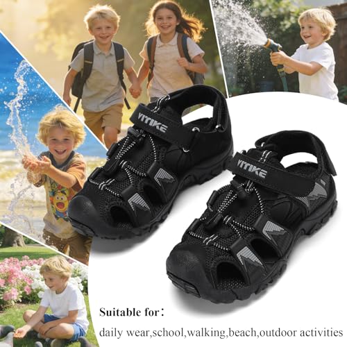Image of JMFCHI Boys Girls Kids Closed Toe Sports Sandals Summer Water Shoes | Little /Big Kid,Comfortable lightweight,Non-slip soft sole,Hook-and-loop closure,Easy wear,Anti-collision toe,Daily casual