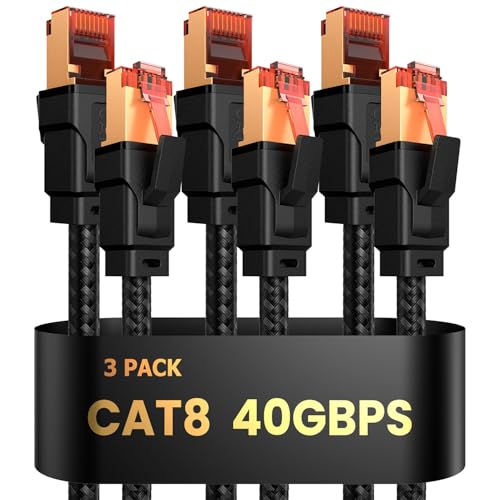 Nixsto Cable Ethernet Cat 8, Cable de Red 1M 2M 3M 5M 10M 15M 20M, Cable Lan 40Gbps 2000Mhz Alta Velocidad, RJ45 Gigabit Trenzado de Cable Internet para Router,Modem,PC,PS5,Servidor (3Piezas 2 Metro)