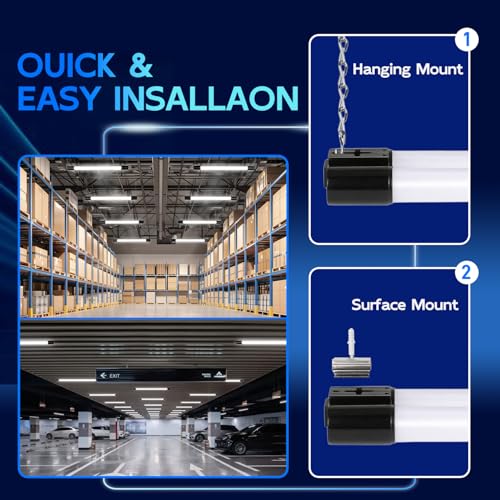 Image of hykolity 4FT Linkable LED Utility Light Fixture,4400LM,5000K Daylight | Shop Light with Power Cord,Hanging or Surface Mount Light for Garage,WorkShop,Utility Room,ETL Listed,Black,10 Pack