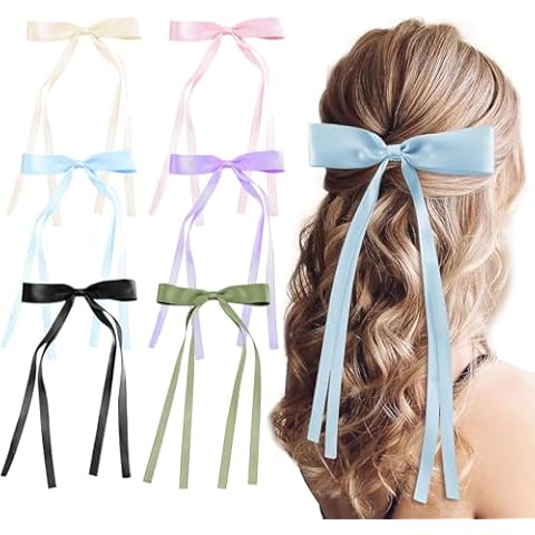 6PCS Bow Barrettes with Tassel Ribbons Cover