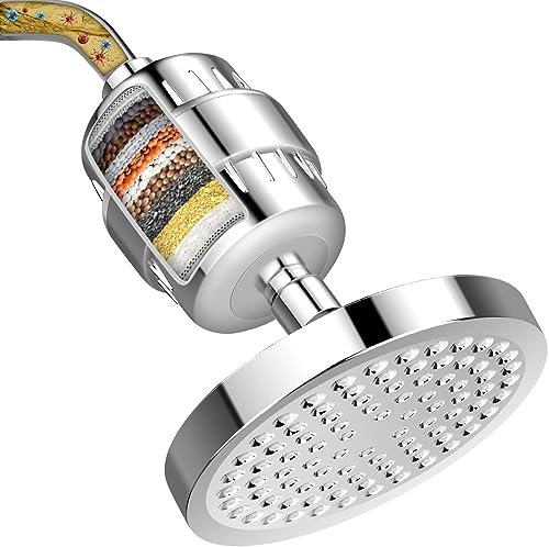 Image of Gurin Shower Filter for Bathroom with 6 Inch ABS Rustproof High Pressure Shower Head, Multistage Hard Water Softener for Shower, Chrome, Polished Finish