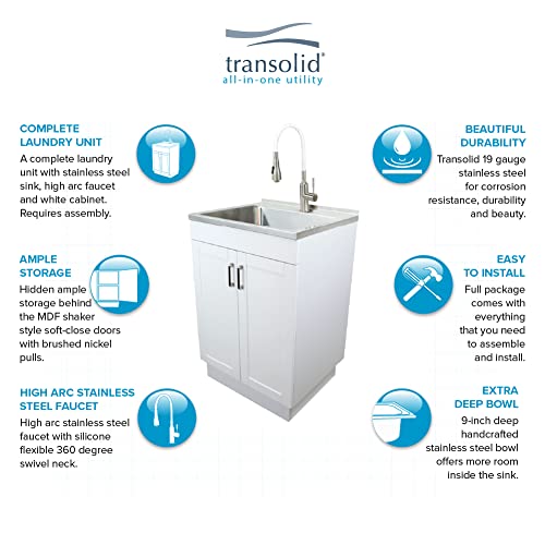 Image of Transolid TC-2420-WCW 24-in All-in-One Laundry /Utility Sink Kit with Faucet in White