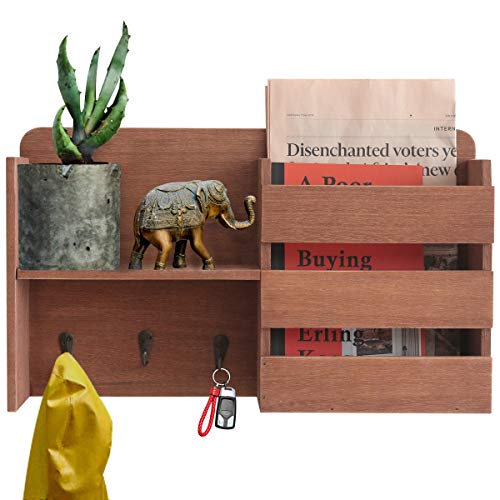 Honest Torched Wood Rustic Wall Mounted Key & Mail Holder,Organizer with 3 Key