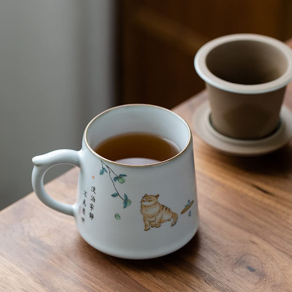 380 ml Ceramiczne Kubki do Herbaty Filtry Wzór Kota Filiżanka Do Kawy Chiński Kubek Do Herbaty Zestaw Do Herbaty