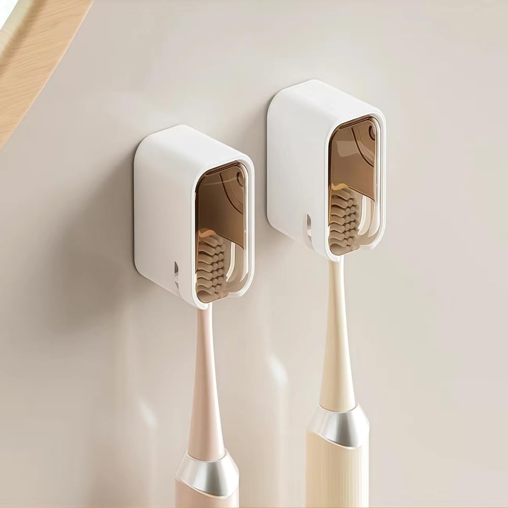 Paquete de 2 soportes para cepillo de dientes de pared para baño con cubierta de ducha, dispensador de cepillo de dientes individual de viaje, organizador de almacenamiento