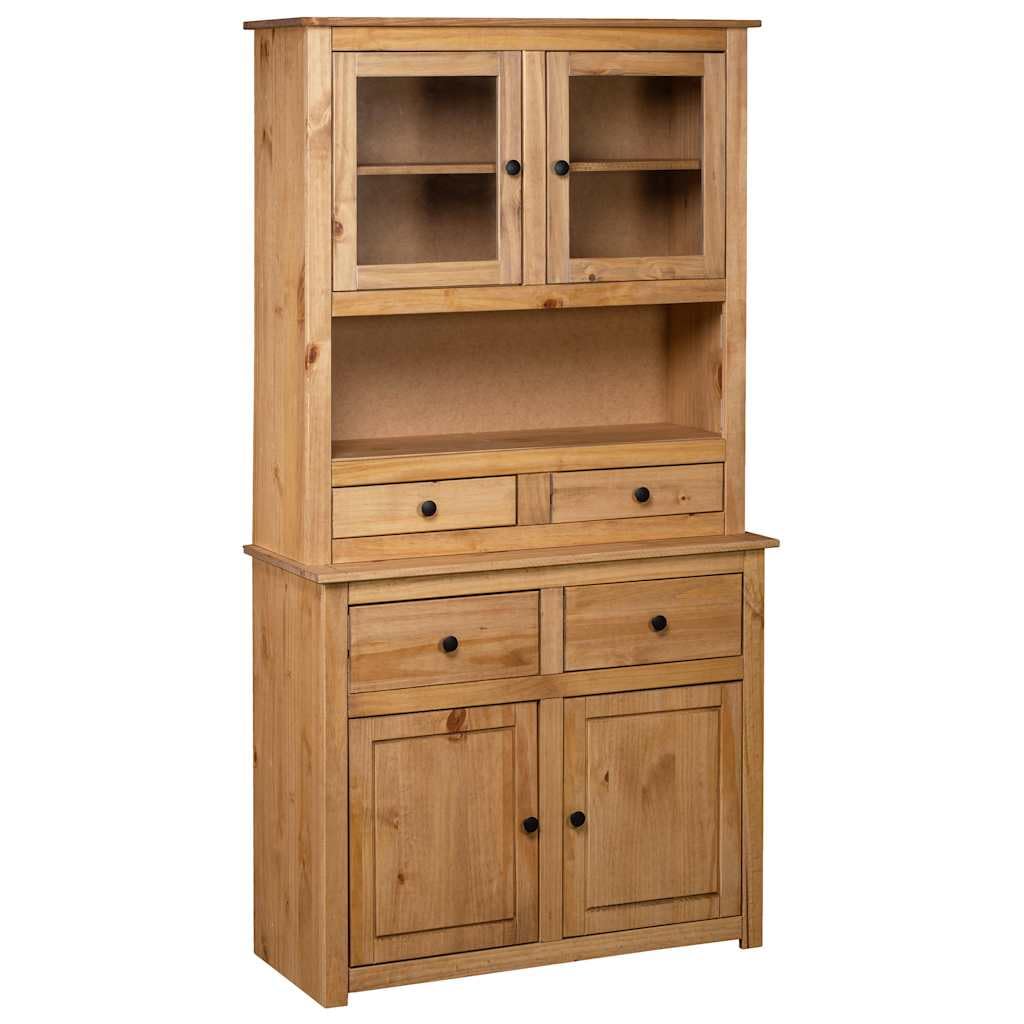 Armadietto alto di alta qualità, 93 x 40,5 x 180 cm, in legno di pino massiccio, con cassetti, ante in vetro, per soggiorno, corridoio, cucina e ufficio, rustico, con vano portaoggetti