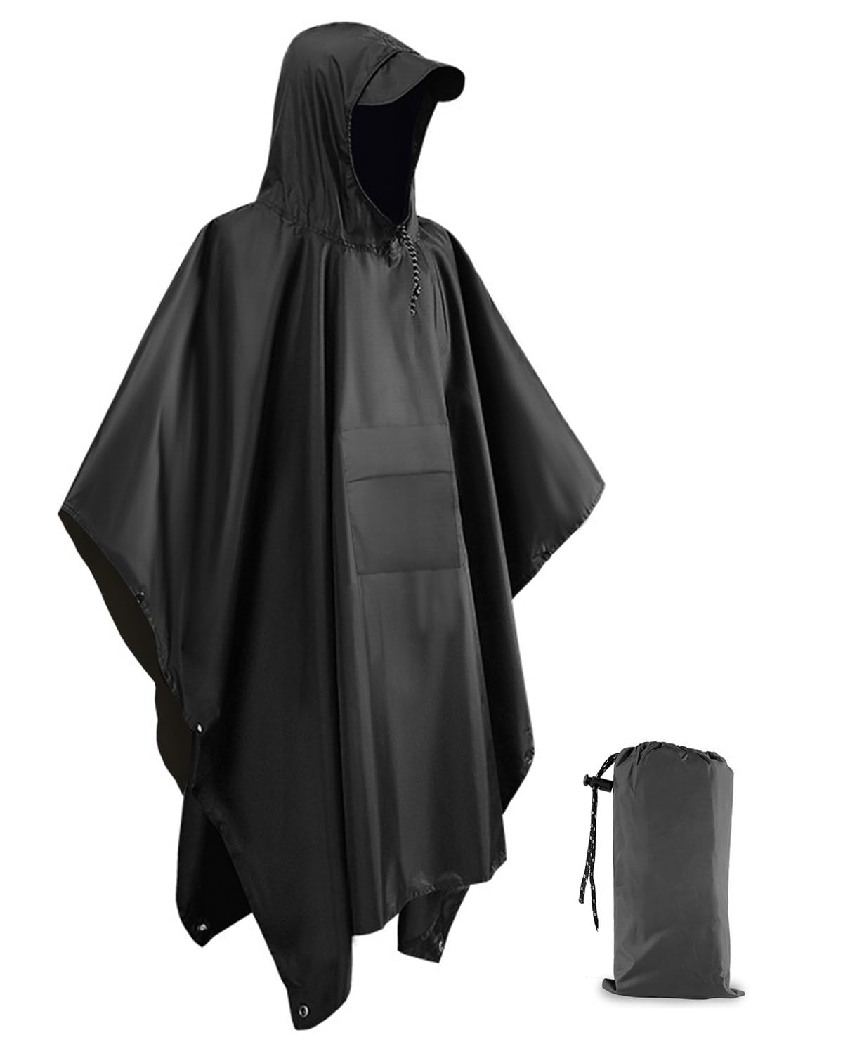 Evolpor Unisex Black Waterproof Poncho Adult,Poncho Waterproof Adult Lightweight Reusable Rain Poncho Adult Waterproof,Waterproof Raincoat For Outdoor Camping Hiking Traveling Cycling (Black)