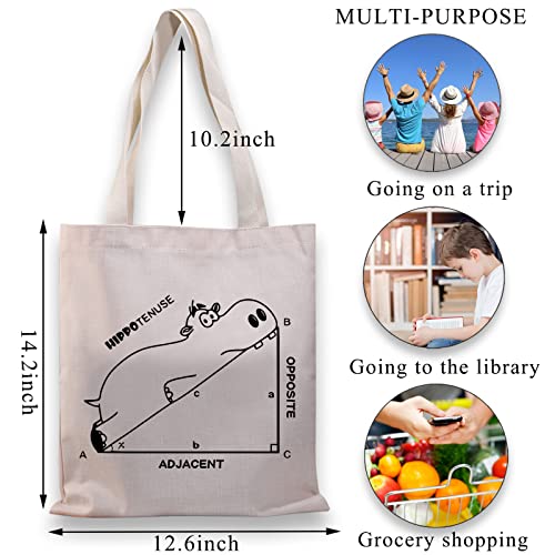 Bolso tipo tote de lienzo con diseño de hipopótamo, regalo para amantes de los hipopótamos y de las matemáticas miniatura 3