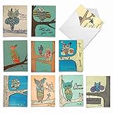 The Best Card Company - 10 Blank Note Cards for Kids (4 x 5.12 Inch) - Cute Assorted Boxed Notecards, Fun Child Cards - Life's A Hoot M6630OCB
