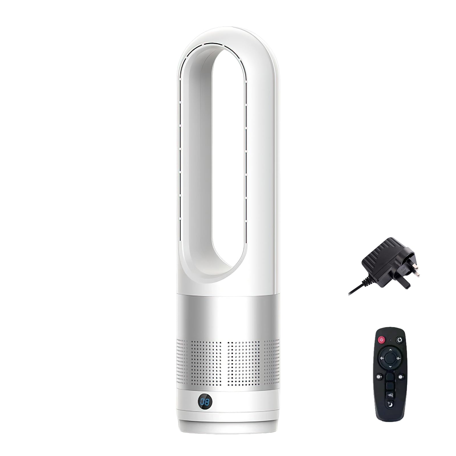 Turmventilator, Rotorloser Ventilator, Ventilator Ohne FlüGel, Sehr Leise Ventilator Leise Dc Motor, 4000-5600rpm, Mit Fernbedienung, 80° Oszillierend, Energie Sparen, 8h Timer Tower Fan (A-Silber)