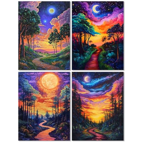 4 Pack Diamond Art kits for Kids Forest, 5d Diamond Painting Kit for Adults, Color Crystal Art Kits for Beginner, DIY Cross Stitch Arts Crafts Embroidery Kit for Home Wall Decor Gift 20x30cm Z-1026T