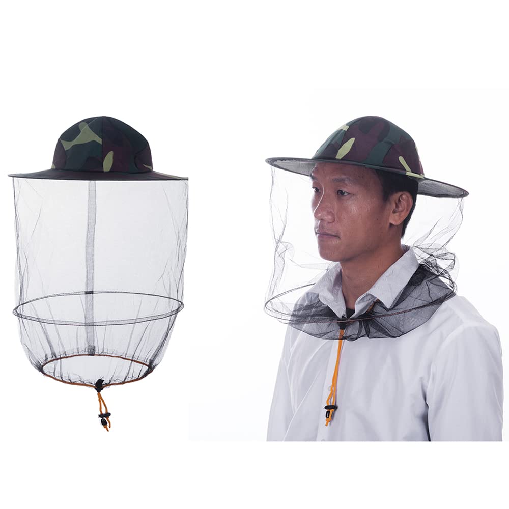 Hunterbee 2 Pcs Khaki 2 Pack Bee Veil Hat Round Beekeeping Beekeepers Hat With Veil Mosquito Head Net Hat Night Fishing Caps