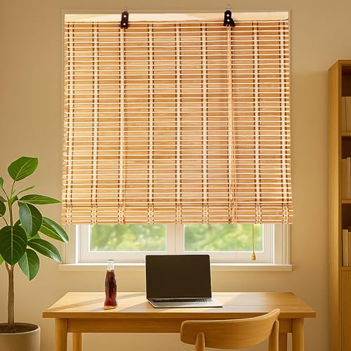 110x160cm Persiana Estor Enrollable de bambú Natural de Estilo rústico Persianas Romanas para Dar Sombra, protección Solar o escurecer Puertas o Ventanas para Interiores Y Exteriores