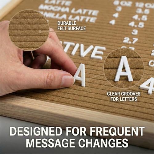 Große Filz-Buchstabentafel 61 x 76 cm – Cappuccino-farbene Letter Board mit austauschbaren Buchstaben zur Wandmontage für Home-Dekoration, Büro, Café und Veranstaltungen
