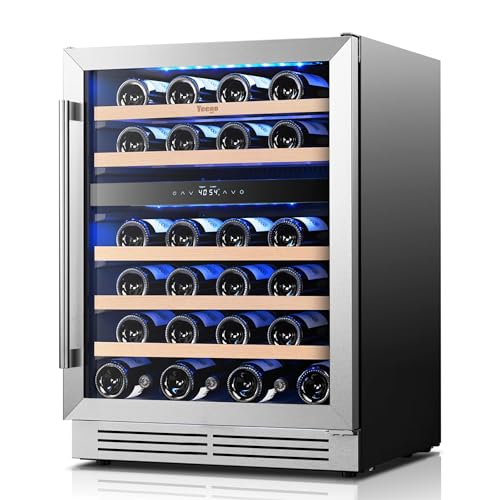 Yeego 24 Inch Wine Fridge, 52 Bottle Wine Cooler Dual Zone with Glass Door, 40–65°F Built-in or Freestanding Under Counter Refrigerator for Kitchen & Home Bar, Right-Hinged