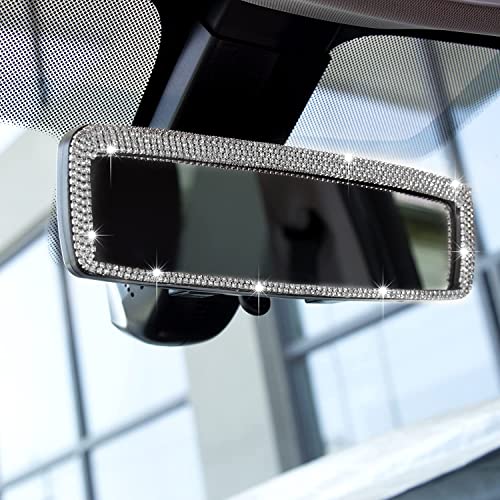 Espelho de vista traseira de cristal de strass diamantes, espelho retrovisor de carro bling com HD.