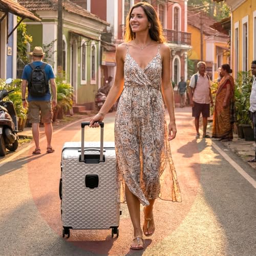 Image of Hard PC Trolley Luggage, Medium Size, 100% Polycarbonate, Lightweight and Durable, Silent Wheels, Anti-Theft with Aluminium Frame, and 2 TSA Locks, 24-Inch, Moonlight Frost