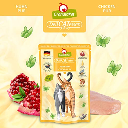 GranataPet DeliCatessen Huhn PUR, Nassfutter für Katzen, Futter ohne Getreide & ohne Zuckerzusätze, Katzenfutter mit hohem Fleischanteil & hochwertigen Ölen, 6 x 85 g