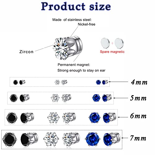 Spiritlele Colorful Cz Magnetic Earrings Set Crystal Clip On Non Pierced Earrings Fake Stud Earrings For Women Men #TOP5