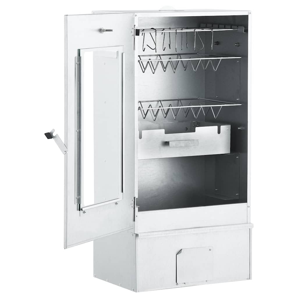 Piec do wędzenia na zewnątrz z ocynkowanej stali z termometrem, oknem i 1 kg wiórów drzewnych, piekarnik grillowy 44,5 x 29 x 83 cm do mięsa, ryb i kiełbasek, w zestawie 12 haczyków w kształcie litery
