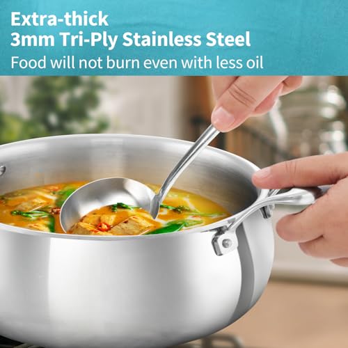 Image of Hawkins Pro 5 Litre Handi with Lid, Triply Stainless Steel Sauce Pan for Cooking and Serving Biriyani, Silver (PSH50S)