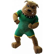 Brown Tough Bulldogs Mascot Costumes in Green Jerseys Colleges School Spirit Mascots & COOLING FAN
