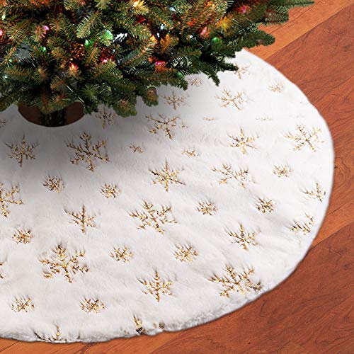 FREESOO Falda de Árbol de Navidad Adornos 90CM Felpa Blanca Base Alfombra de Árbol de Navidad Decoración para Fiesta de Año Nuevo Fiesta Vacaciones Casa