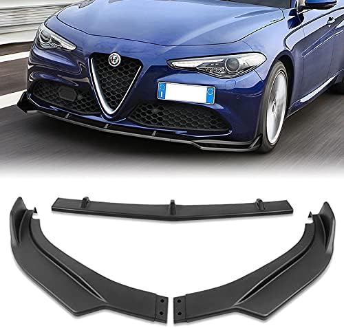 EPARTS 3 Pieces Style Front Bumper Lip Spoiler Splitter Chin Side Body Kit Trim Protection Compatible with 2017-2021 Alfa Romeo Giulia (Unpainted Black)