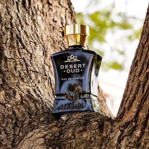 Image of H HABIBI Desert Oud Perfume for Men Eau de Parfum 75 ml | Made in USA. Long lasting Arabian cologne with rich oud and woody notes for men.