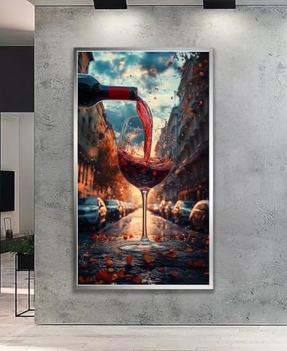 Art mural paysage urbain au vin rouge 50x90cm sans cadre