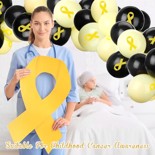 Image of Hungdao 100 Pcs Yellow Ribbon Awareness Balloons Childhood Cancer Survivor Balloons Decorations Cancer Free Decorations for for Society Events Groups Fundraisers Party Supplies