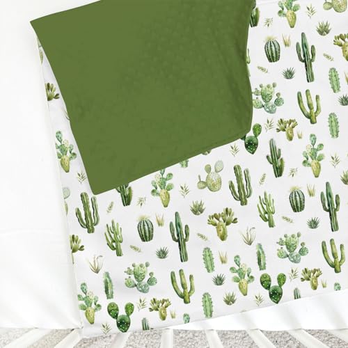 Image of Watercolor Green Cactus Baby Blankets for Girl Boy with Dotted Backing Double Layer Boho Cactus Leaves Soft Swaddle Receiving Blanket Wild Desert Plants Newborn Toddler Nursery Bed Throw 30x40