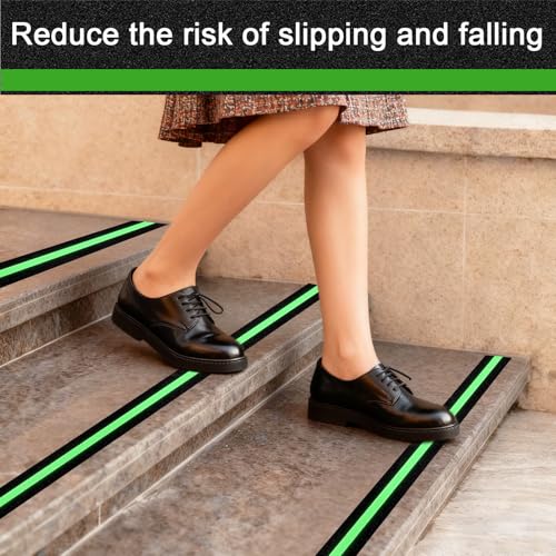 Image of Glow in Dark Anti Slip Tape, 2 inch x50FT Heavy Duty Waterproof Safety Grip Tape for Stairs, Pool, Bathroom - Black & Glow Stripe Indoor /Outdoor Multi-Purpose Traction Tape