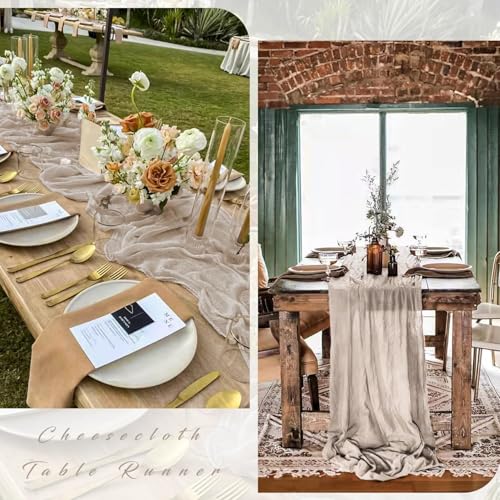 6 Pcs Cheesecloth Table Runner 10FT Rose Brown Runner for Tables Gauze Fabric 35 x 120 Inches Long Boho Table Runner Decor Rustic Sheer Runner for Wedding Birthday Bridal Shower Party (Rose Brown) by Sunnyline - Used condition - Image 5