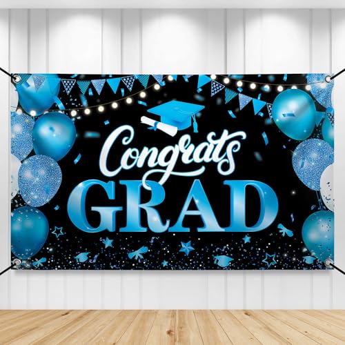 Image of Graduation Decorations 2026 Congrats Grad Banner - 72x44 Inch, Congratulations Backdrop | Graduation Banner Blue and Black Grad Party Decorations Class of 2026 Decorations, KatchOn