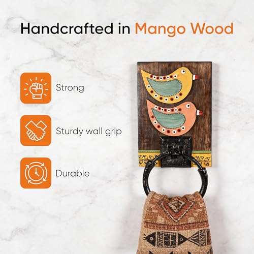 Image of Aakriti Art Creations Modern Art Wooden Towel Holder | Handcrafted Wooden | Matte Finish Multicolor Wall Mounted Towel Holder for Bath & Wash Area