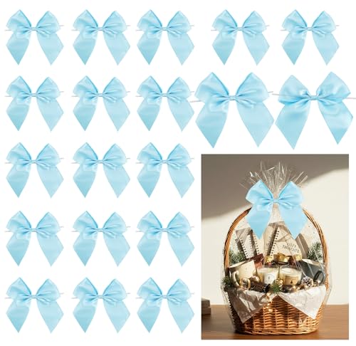 LiBongTa Blue Small Pre-Tied Twist Tie 5 Inch Satin Ribbon Bows 24 Counts by LiBongTa - Used condition - US$12.94