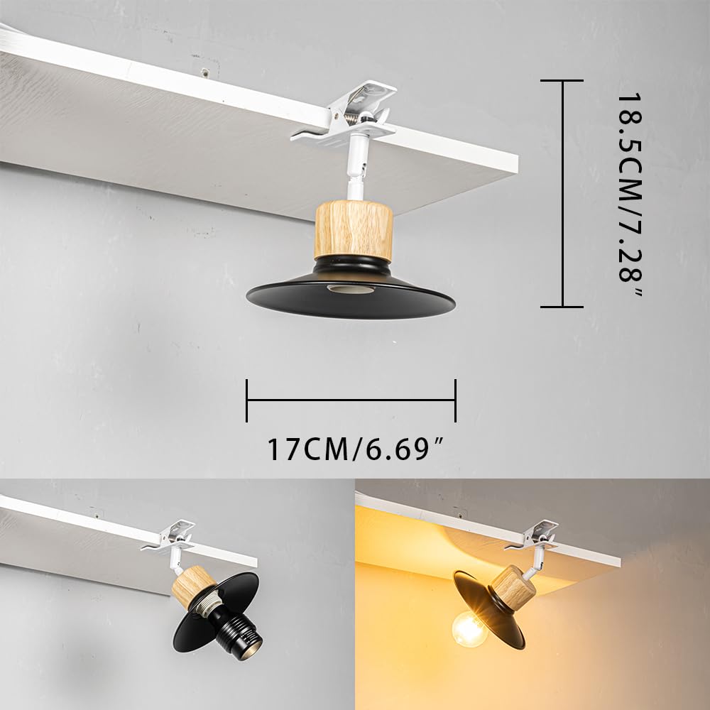 Verstellbare Klemmlampe mit E27-Fassung,1 Packung Leselampe mit 1,8 m Kabel, Dimmbar Nachttischlampe,Schreibtischlampe für Büro Heimgebrauch - 17x3CM Schwarz Lampenschirm- TD0603M