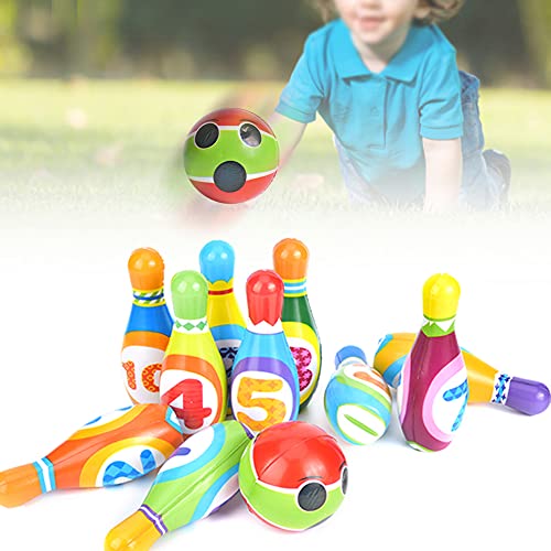 Conjunto interativo de boliche infantil, alfinetes e bolas de boliche educacionais para promover as